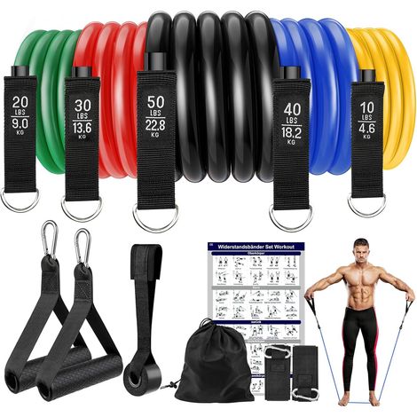 APEX Lot de 5 Bande de Resistance Musculation, avec ancrage de Porte, poignées, Sangles de Cheville, idéales pour Le Yoga, Le Pilates (1/5)