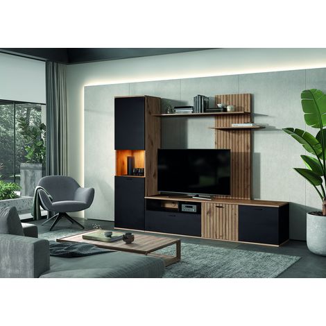 Banc TV moderne 235 cm chêne canyon/anthracite Siline (1/5)