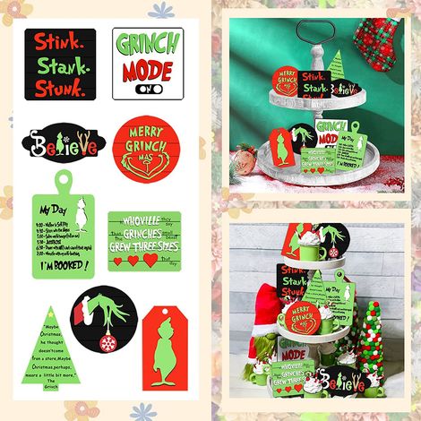Décorations de Noël Grinch en bois à étages, ornements de table, accessoires de fête (1/5)