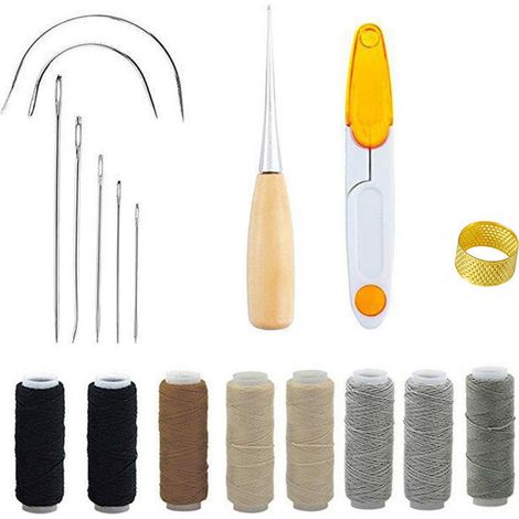 18 aiguilles à coudre pour le travail du cuir, idéales pour la réparation de meubles en cuir, de tapis, de toiles et autres accessoires de couture. (1/5)