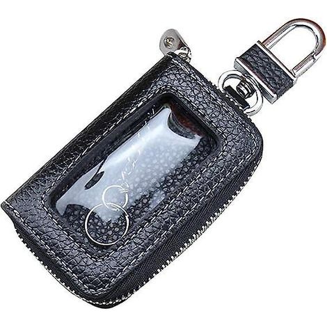 (noir) Porte-cls De Voiture En Cuir Vritable, Avec Porte-cls  Glissire Pour Tlcommande De Voiture, Porte-cls  Distance De Voiture, Sac En Cuir Pou (1/5)