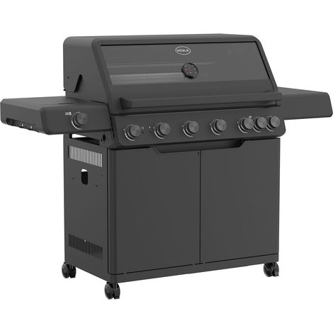 RÖSLE ALLFLAME Hero 6 Barbecue a gas, 6 bruciatori (3.5 kW ciascuno), PRIMEZONE, BACKBURNER, superficie di cottura 92.5 x 45 cm, griglie in ghisa, alluminio fuso, coperchio con inserto in vetro (1/4)