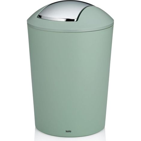 Seau à couvercle basculant vert, seau à cosmétique 5l avec couvercle basculant, plastique, poubelle salle de bains vert jade mat (1/5)