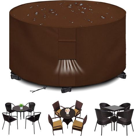 Housses pour Mobilier de Jardin Exterieur Imperméable Housse Table de Jardin Protection avec Grilles D'aération Housse Salon de Jardin 420D Rond Bache Table Anti-UV Marron (185x110cm) (1/5)