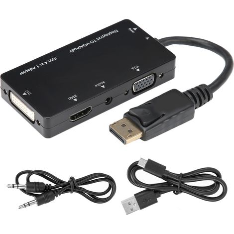 Câble Adaptateur DisplayPort vers HDMI VGA DVI Audio 4 en 1 Multifonction (1/5)