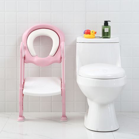 Asiento de inodoro de escalera de bebé ajustable blanco rosa -67 (L)×37 (W)×9.8 (H)