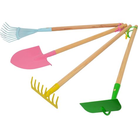 Attrezzo da giardino awtools 4 pezzi acciaio legno resistente (1/2)