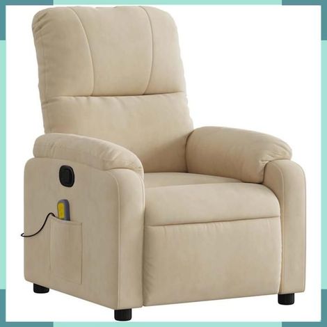 373460 Fauteuil inclinable de massage crème tissu microfibre (1/5)