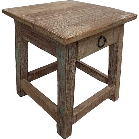 Taburete con cajón de madera acabado artesanal 25x25x29 h cm