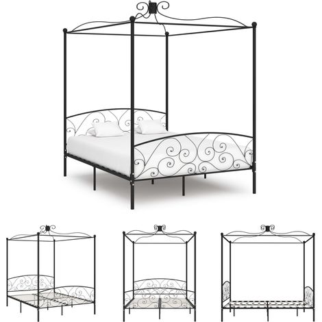 The Living Store Himmelbett-Gestell Schwarz Metall 180 x 200 cm - Betten & Bettgestelle (1/5)
