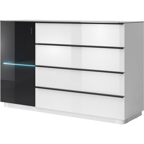 Buffet TONGA 138x87.5x43.5 cm con 4 cassetti e 1 porta, colore bianco lucido (1/2)
