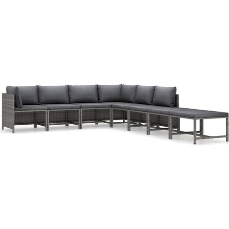 Set Divani da Giardino 8 pz Salotto da Giardino con Cuscini in Polyrattan Grigio (1/5)
