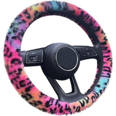 Funda para volante con estampado de leopardo y lunares – estampado batik, elástica, suave y cálida para el invierno, apta para el coche. (1/5)