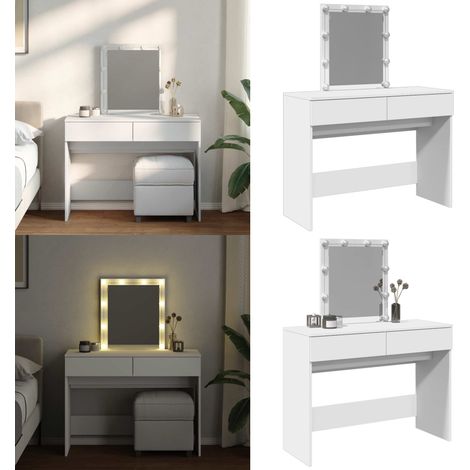 Schminktisch mit LED-Beleuchtung Weiß 100x40x130 cm - Schminktisch mit Spiegel - Schminktisch mit Schubladen (1/5)