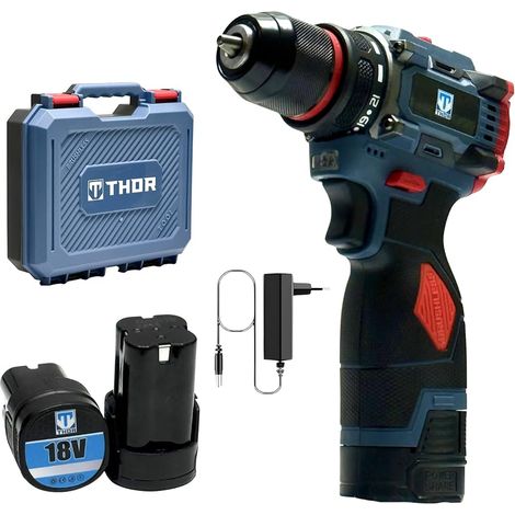 Cordless drill, 18 V, 2 batteries, 13 mm chuck