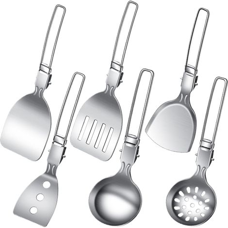 Ensembles De Batterie De Cuisine pour Camping Set De 6 Pièces D'Ustensiles De Camping en Acier Inoxydable - Outils Antidérapants pour Friture Cuisson Grillade Et Barbecue en Extérieur pour (1/5)