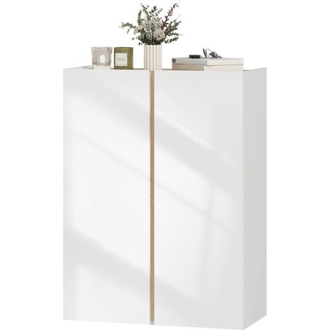 Meuble à chaussures à 6 niveaux av. 2 portes, finition blanc brillant, fermeture amortie et étag. régl. , 70 x 33,5 x 95 cm, blanc (1/5)