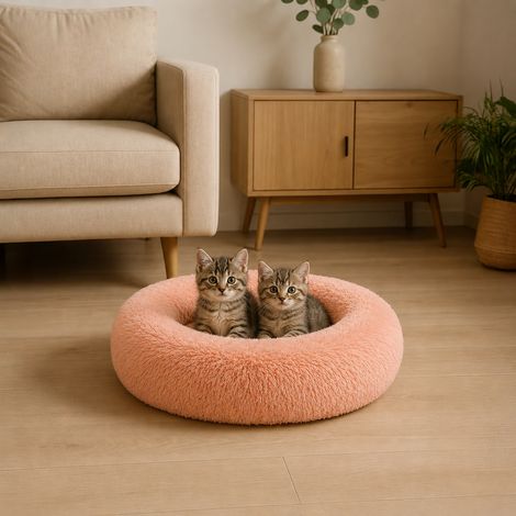 belviona Donut Katzenbett, weiches Katzenkörbchen mit flauschigem Plüsch, rutschfest & gemütlich, 50 cm Durchmesser, altrosa (1/4)
