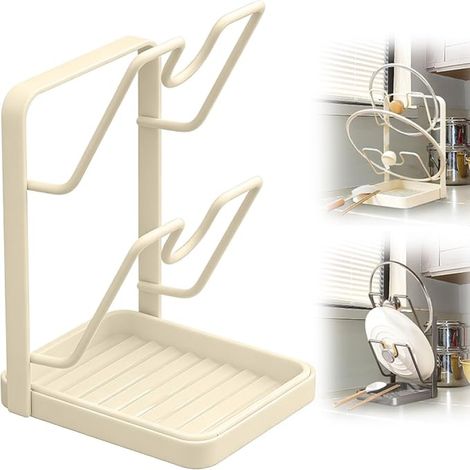 Support de rangement pour couvercles de casseroles en forme de U avec rainure verticale et bac à eau intégré, gris (1/5)
