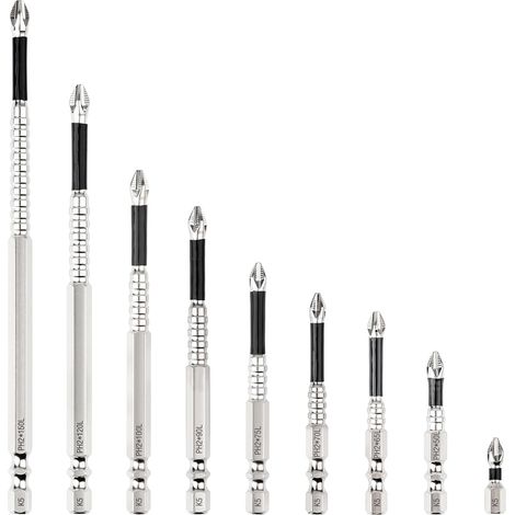 6 embouts de vissage magnétiques, acier allié, longueurs 25 à 150 mm, compatibles perceuses et visseuses électriques (1/5)