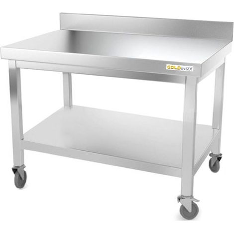 Table de travail en inox soubassement 1200 x 600 mm adossée sur roulettes PREMIUM - GOLDINOX (1/4)