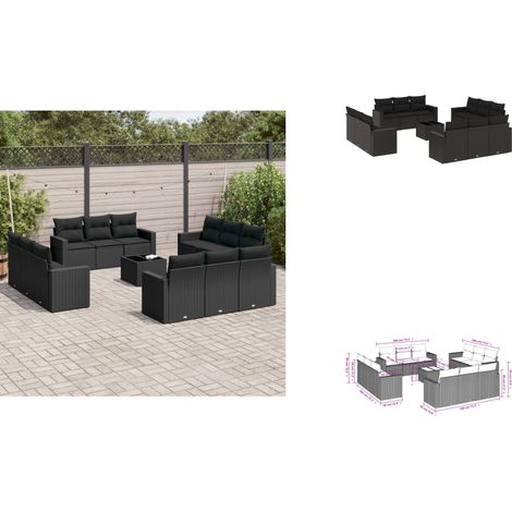 13-tlg. Garten-Sofagarnitur mit Kissen Schwarz Poly Rattan - Gartenmöbel - Sofa Set - Rattan Möbel - Outdoor Sofa - Esstisch (1/3)