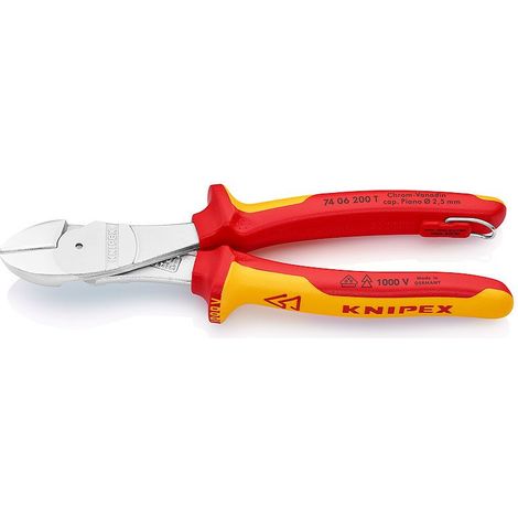 KNIPEX 74 06 200 T Tronchese laterale per meccanica tipo "forte" isolati con manici rivestiti in materiale bicomponente, collaudati VDE cromata