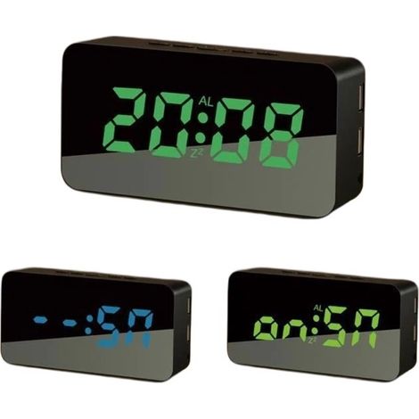 Réveil LED portable moderne, noir, électrique avec câble, fonction snooze, affichage de la température (1/4)