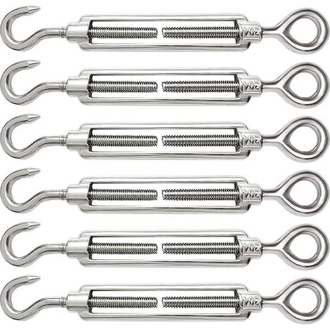6 Pièces Tendeur Cable M6 Tendeur Cable Inox 304 Réglable Crochet de Ridoir et Oeil pour Tendeur de Fil Cable Acier Corde Crochet Tendeur Accessoires