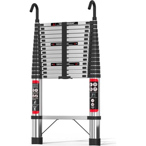 Escalera de acero inoxidable de 4,4 metros, escalera plegable con 2 ganchos, capacidad máxima de 330 libras, negra.
