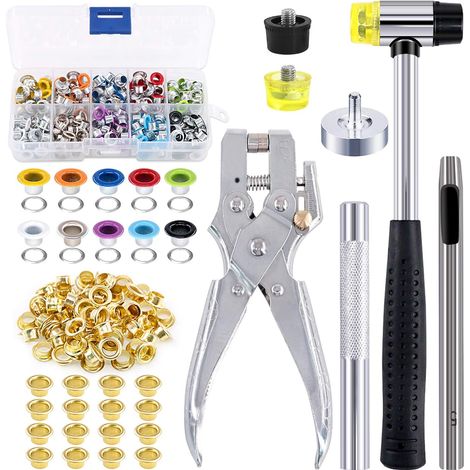 Lot de 306 Œillets Métalliques 10 Couleurs 1,9 cm - Kit d'Installation Avec Pince Perforatrice, Maillet Souple et 100 Œillets Dorés (1/5)