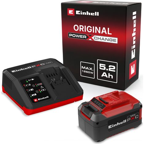 Original Einhell Starter Kit PXC 5,2 Ah & Fastcharger 4A (18 V, 1260 W, Akku + 4 Ampere Ladegerät, 80 min Ladezeit, Power X-Change, Li-Ion, Lademanagement, LED-Anzeige) (1/5)