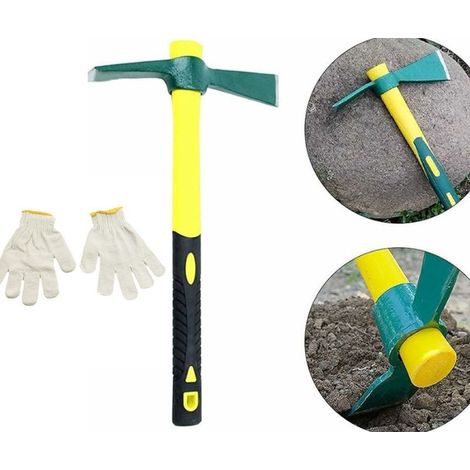 Outils de jardinage : mini-pioches, pioches en acier avec manche en fibre de verre, pioches pour arbres, outils agricoles et de jardinage. Livré avec une paire de gants en nylon. (1/5)
