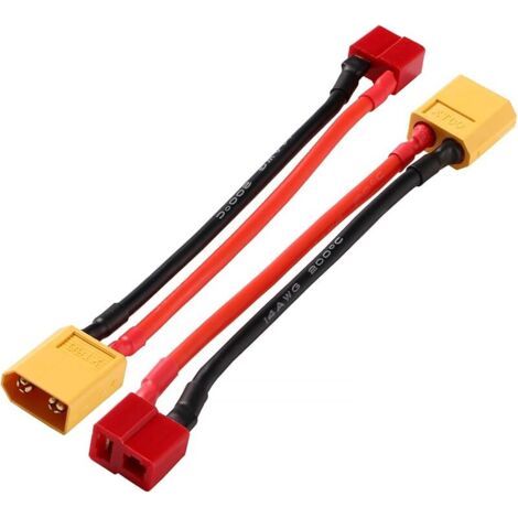 Pair 2 Pièces Adaptateurs XT-60 Mâle vers Femelle T-Plug, Adaptateur de Connecteur Mâle Prise XT60 à Connecteur Femelle Fiche T-Plug, avec 10cm 14AWG Câble en Silicone, pour RC Batterie Chargeur ESC (1/5)
