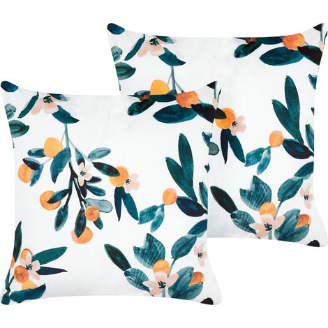 Conjunto de 2 cojines de terciopelo verde blanco amarillo 45 x 45 cm Knautia