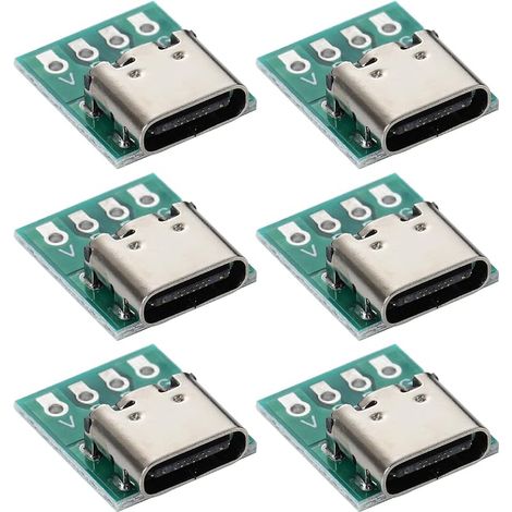 6 Pièces Connecteur 16 Broches Type-C vers Adaptateur de Carte PCB 2,54 mm, USB C vers Dip 4 Broches pour Le Chargement et la Transmission de données (1/5)