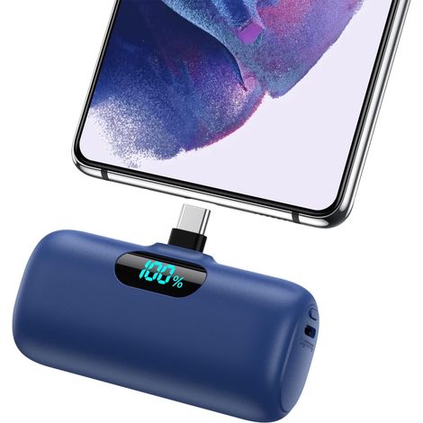 Batterie Externe USB C 5000mAh, 15W 3.0A Charge Rapide Chargeur Portable Mini Power Bank avec Écran LCD Compatible avec 17/16/15, S23,S22/Note/Moto/Pixel, USB C etc - Bleu (1/5)