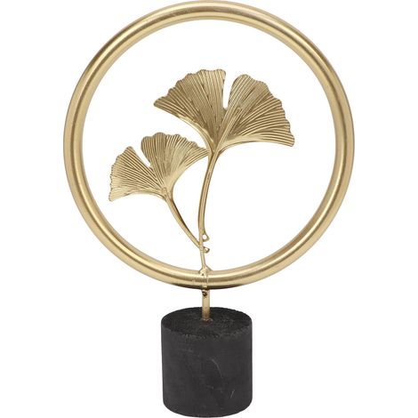 Statue Feuille de Ginkgo en Métal Doré, Base en Bois, Détails Fins - Décoration pour Salon, Bureau ou Café (1/5)