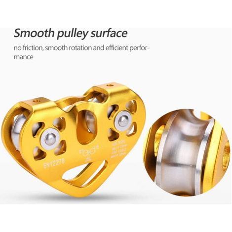 Poulie double jaune, 30 kN/6700 lbs, double axe Z, pour l'escalade en extérieur (1/5)
