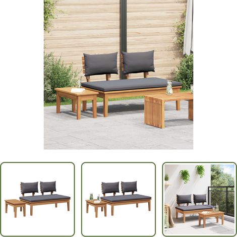 Gartenmöbel - Gartenbank und Tischset 2 pcs Grau und Braun Massivholz Teak (1/5)