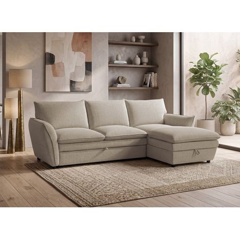 Canapé d'angle convertible avec coffre en tissu taupe CAPUCINE - (1/5)