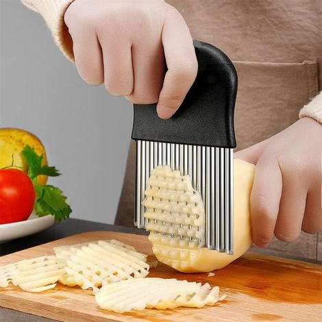 Cortador ondulado grande - Cortador de patatas fritas - Cortador ondulado de patatas - Cortador ondulado de frutas y verduras - Herramienta de corte con cuchilla de acero inoxidable (1 pieza) (1/5)