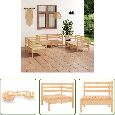 Canapé d'angle -  Salon de jardin 6 pcs Bois de pin massif (1/5)