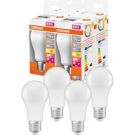 OSRAM Lampada LED SUPERSTAR+ CLASSIC A 75 FR, attacco E27, goccia, 10W, 1055lm, 2700K, luce bianca calda, basso consumo energetico, lunga durata, sensore di movimento, spegnimento automatico