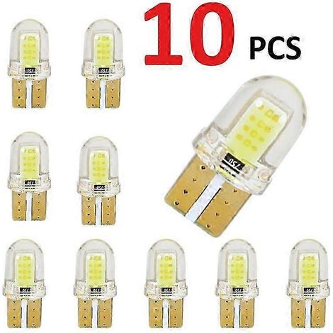 Lot de 10 ampoules LED T10 blanc froid 194 W5W (168 COB silice) pour éclairage de plaque d'immatriculation, clignotants latéraux, alimentation 12 V CC. (1/4)