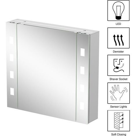 Bathroom LED Mirror Cabinet Demister Shaver Socket Aluminium IP44 600 x 650mm (1/5)