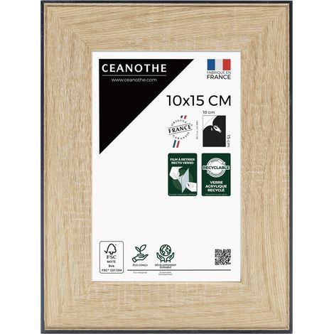 Cadre Photo Bois Contour Noir 10x15 cm et 15x10 cm - Convient au A6 et Carte Postale - Cadre Photo Bois Noir – Cadre Photo Newton Bois Noir 10x15 cm - Fabriqué en France - Verre acrylique Incassable (1/5)