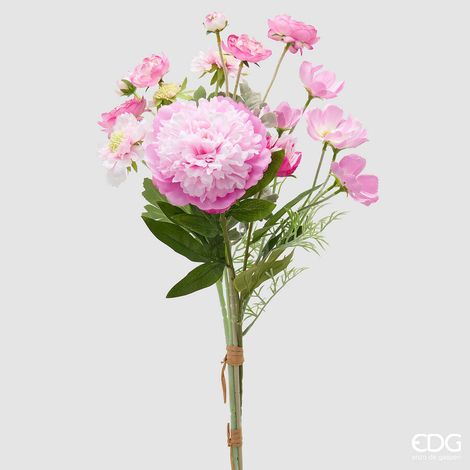 EDG Enzo De Gasperi Peonia Bouquet Mix Cespuglio Artificiale H 60 Cm Rosa Scuro