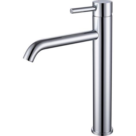 Mitigeur Lavabo Vasque à Poser, Robinet Salle de Bain, Robinet Lavabo Haut pour Vasque, Acier Inox, Chaud et Froid Réglable, Chromé, Hauteur du Bec 194 mm (1/5)