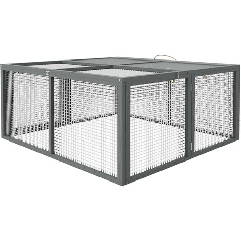 Kaninchenkäfig mit aufklappbarem Dach, graues Tannenholz, 110 x 105 x 50 cm, Nagergehege
